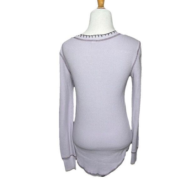 We The Free Free People Thermal Henley Fair Isle Embroidered Lavender Top M - Picture 3 of 7